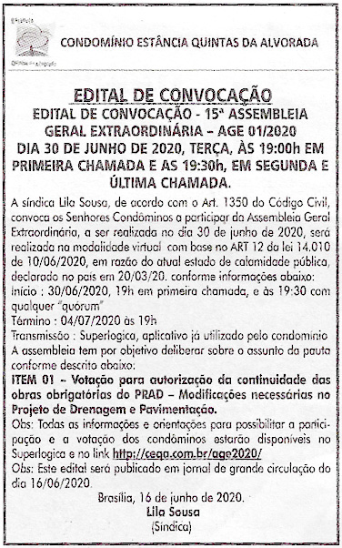 Edital de Convocação de Assembleia Geral Extraordinária 14.06.23